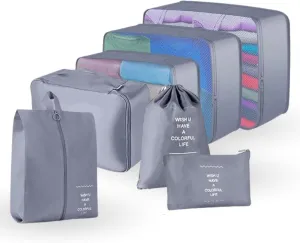 Ewise Shop - 7-Piece Set of Packing Cubes for Travel, Luggage, and Suitcases: Resistant and Waterproof Organizer Bags (Gray)