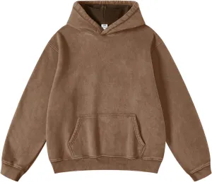 FAIABLE Womens Oversized Hoodie Couples Heavyweight Hoodies Vintage Acid Wash Hoodie Cotton Fleece Hoodies for Women College Streetwear Dark Brown, Medium