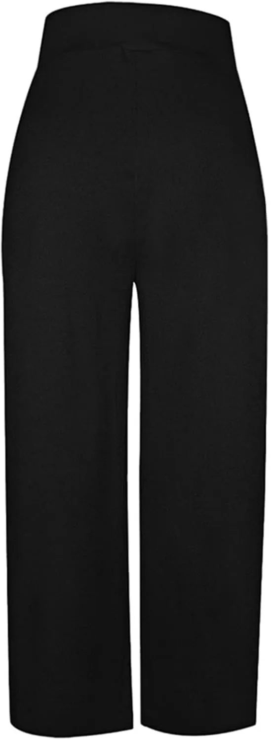 Famnbro Women's Solid Color Palazzo Pants High Waisted Long Wide Leg Trousers with Pockets Plus Size