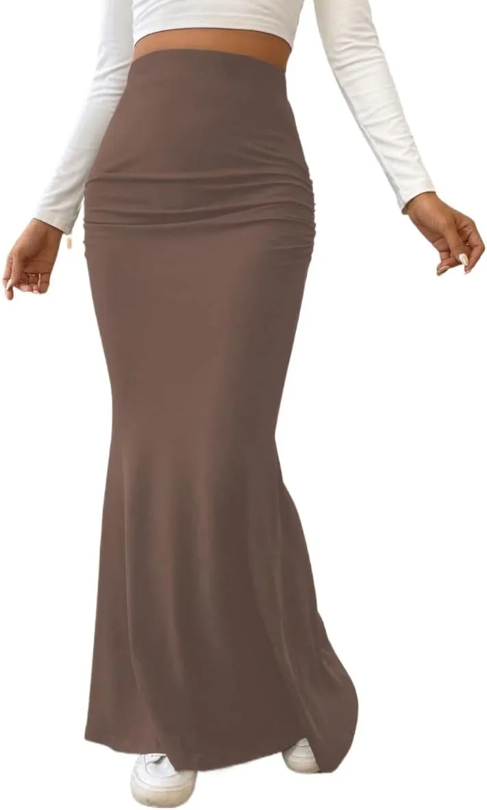 Fashionable Skirt - Pure Color Fish Tail Midi Skirt with Elastic Waist and Pleated Details