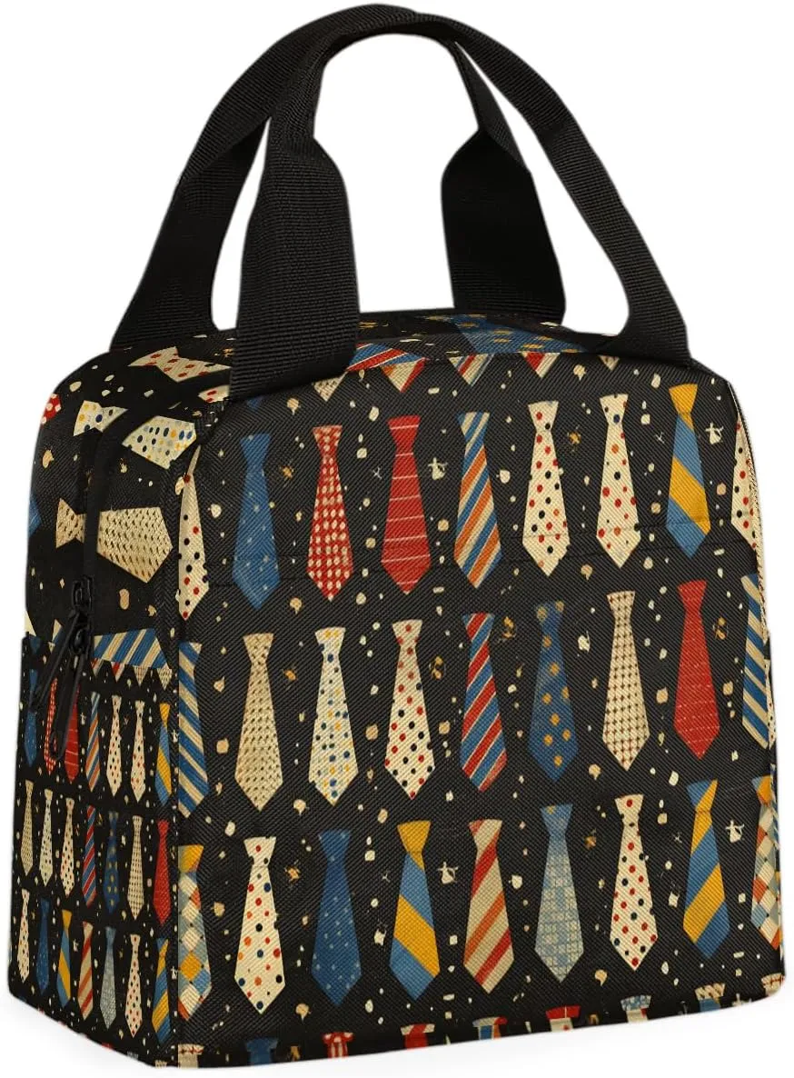 Father Day Tie Lunch Bag Neckties Tote Lunch Bag Reusable Lunch Box Leakproof Cooler Bag