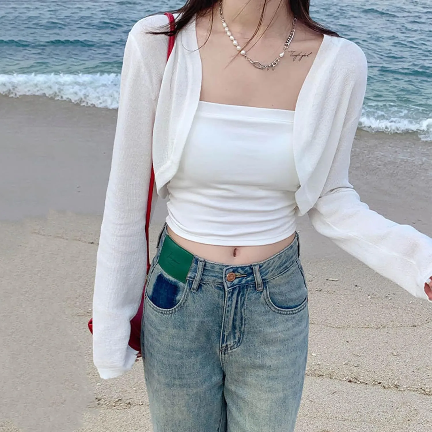 FETNHU Extractiony Sun Knit Cardigan, Sun Knit Cardigan Women's Thin Ice Silk Coat Shawl, UV Silk Cardigan for Women (White,M:65kg-75kg)