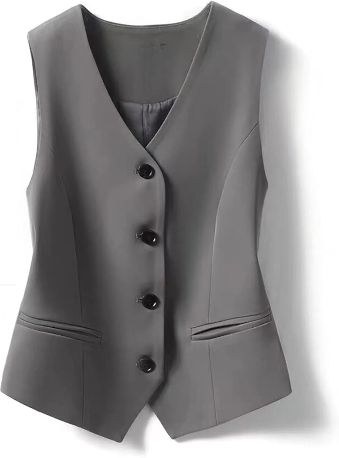 FindThy Women's Waistcoat Vest V Neck Button Down Fashion Dressy Blazer Jacket