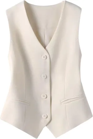 FindThy Women's Waistcoat Vest V Neck Button Down Fashion Dressy Blazer Jacket