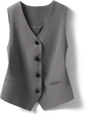 FindThy Women's Waistcoat Vest V Neck Button Down Fashion Dressy Blazer Jacket