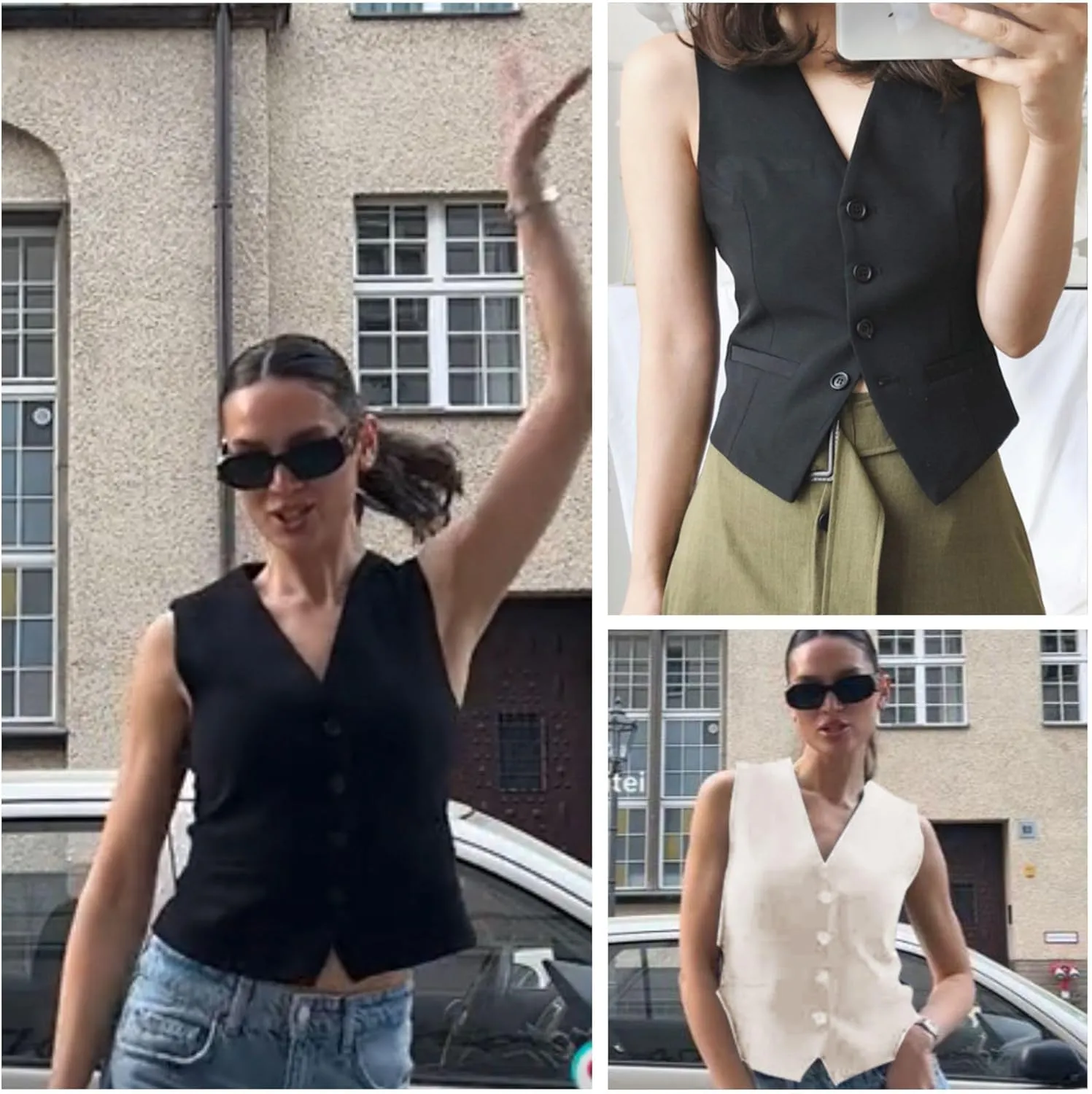 FindThy Women's Waistcoat Vest V Neck Button Down Fashion Dressy Blazer Jacket