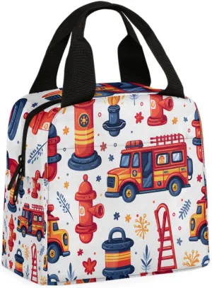 Fire Truck Art for Lunch Bag Red Fire Truck Tote Lunch Bag Reusable Lunch Box Leakproof Cooler Bag