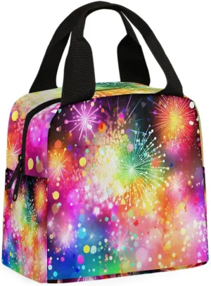 Fireworks Crackers Lunch Bag Beautiful Fireworks Tote Lunch Bag Reusable Lunch Box Leakproof Cooler Bag