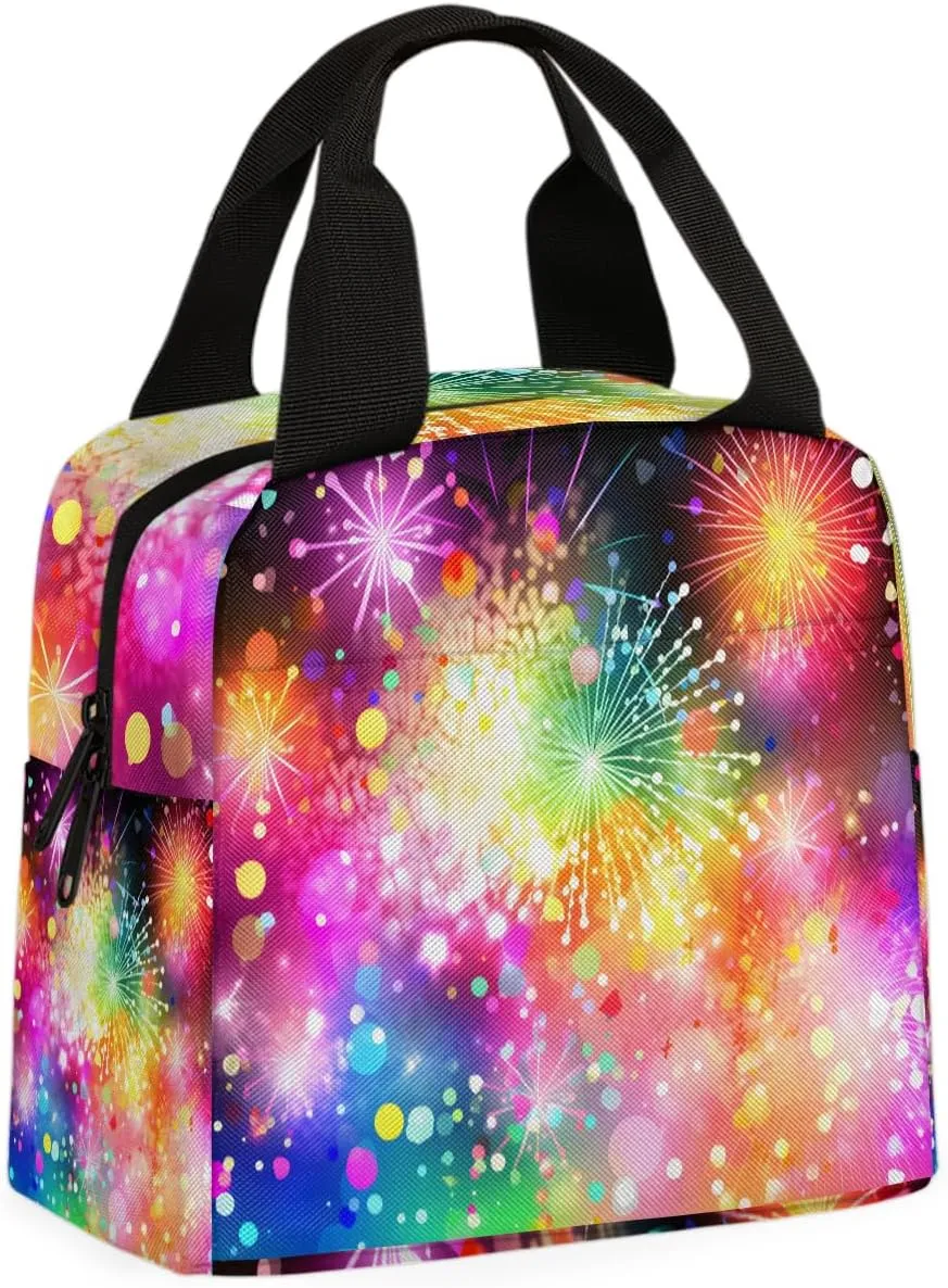 Fireworks Crackers Lunch Bag Beautiful Fireworks Tote Lunch Bag Reusable Lunch Box Leakproof Cooler Bag