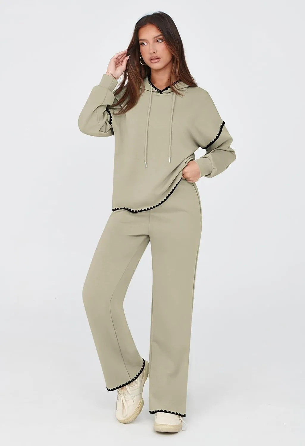Fixmatti Women 2 Piece Outfits Hoodie Sweatsuit Long Sleeve Pullover Sweatshirt Matching Sweatpants Jogger Set