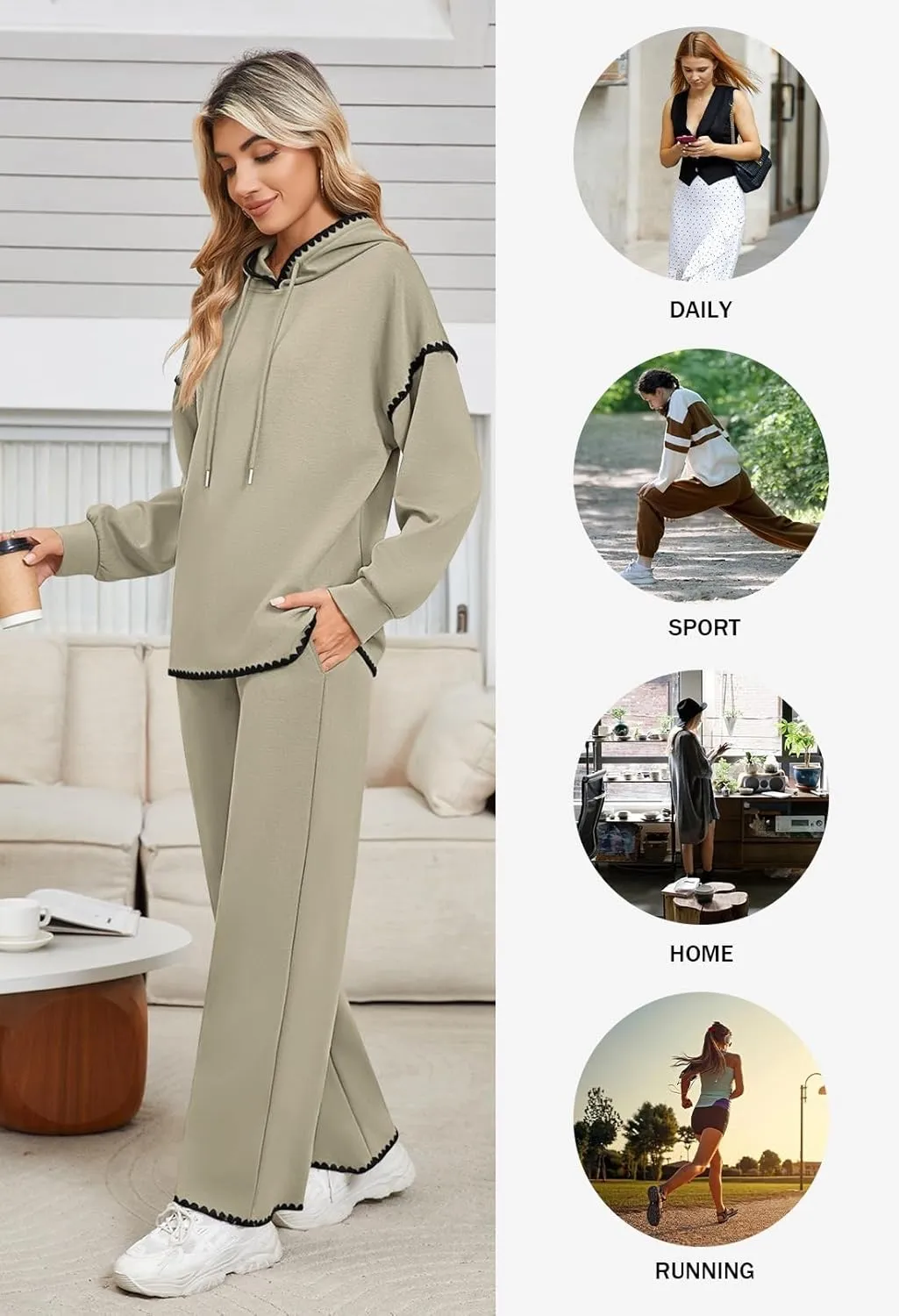 Fixmatti Women 2 Piece Outfits Hoodie Sweatsuit Long Sleeve Pullover Sweatshirt Matching Sweatpants Jogger Set