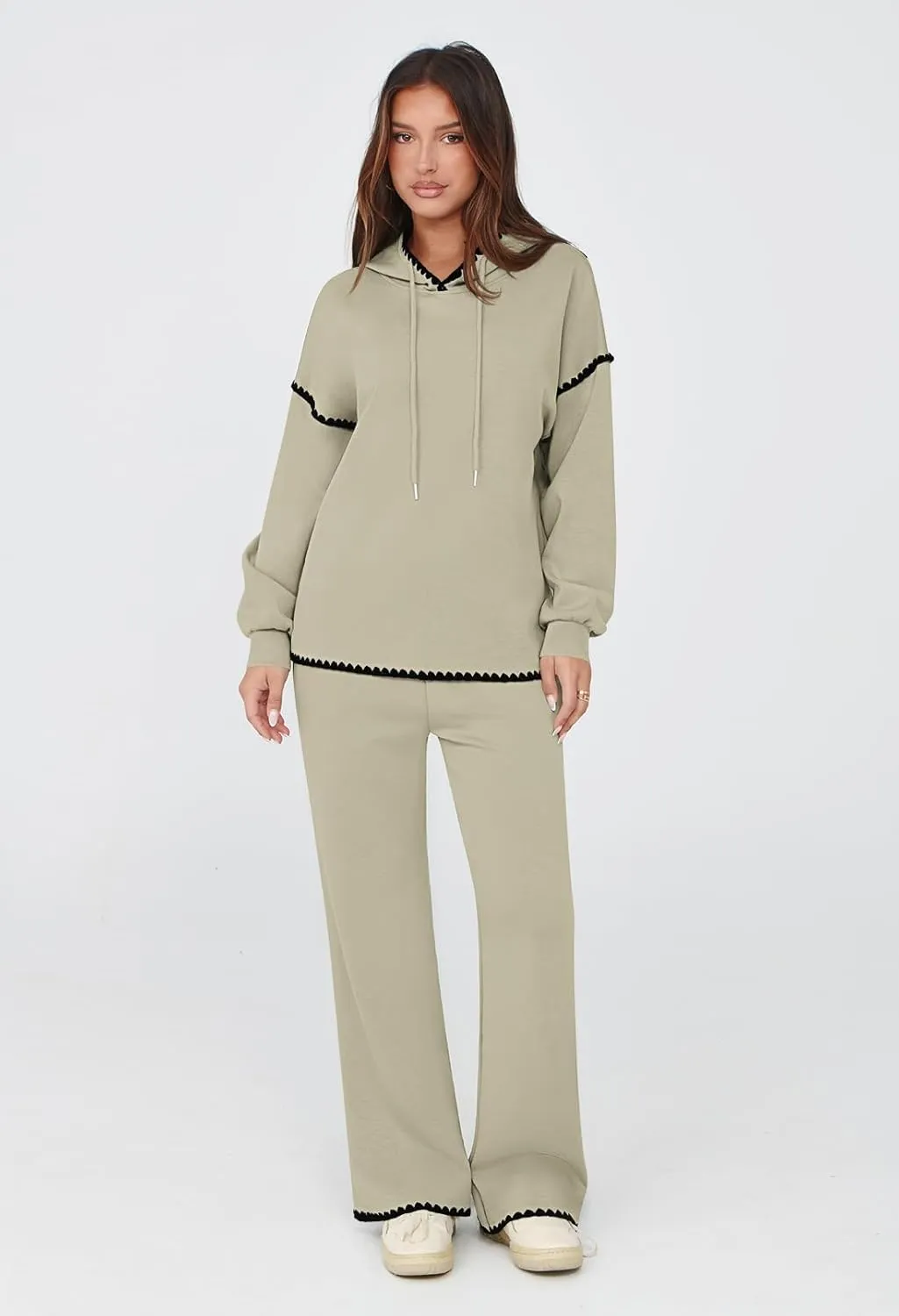 Fixmatti Women 2 Piece Outfits Hoodie Sweatsuit Long Sleeve Pullover Sweatshirt Matching Sweatpants Jogger Set