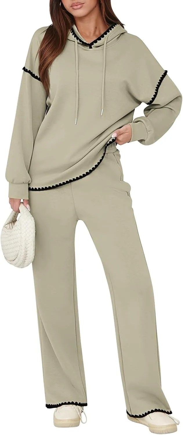 Fixmatti Women 2 Piece Outfits Hoodie Sweatsuit Long Sleeve Pullover Sweatshirt Matching Sweatpants Jogger Set