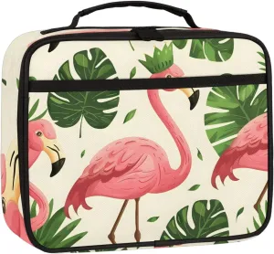 Flamingo Square Lunch Bag Tropical Leaves Square Tote Lunch Bag Reusable Lunch Box Leakproof Cooler Bag