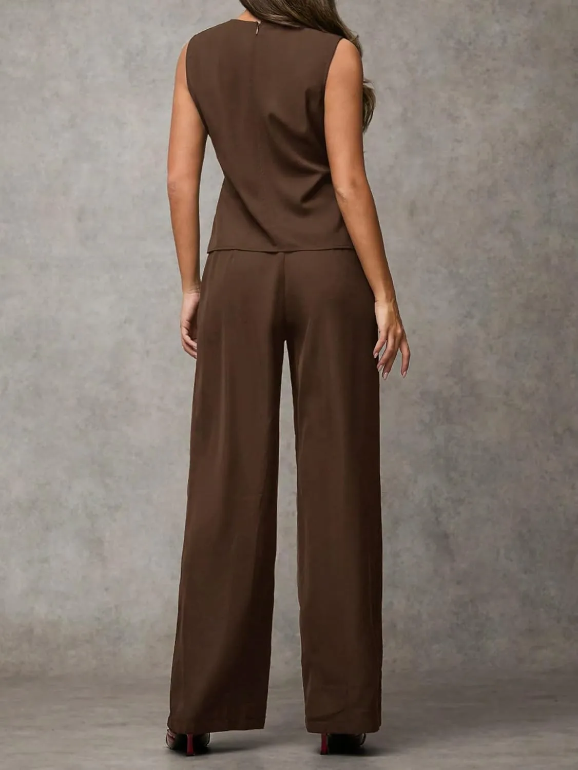 Floerns Women's 2 Piece Outfits Asymmetrical Hem Vest Blazer with Wide Leg Pants Set