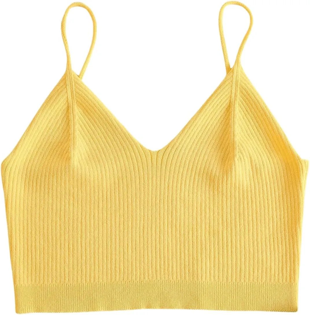 Floerns Women's Ribbed Knit V Neck Sleeveless Camisole Going Out Cropped Cami