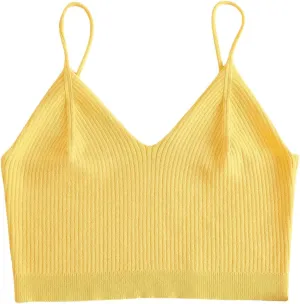 Floerns Women's Ribbed Knit V Neck Sleeveless Camisole Going Out Cropped Cami