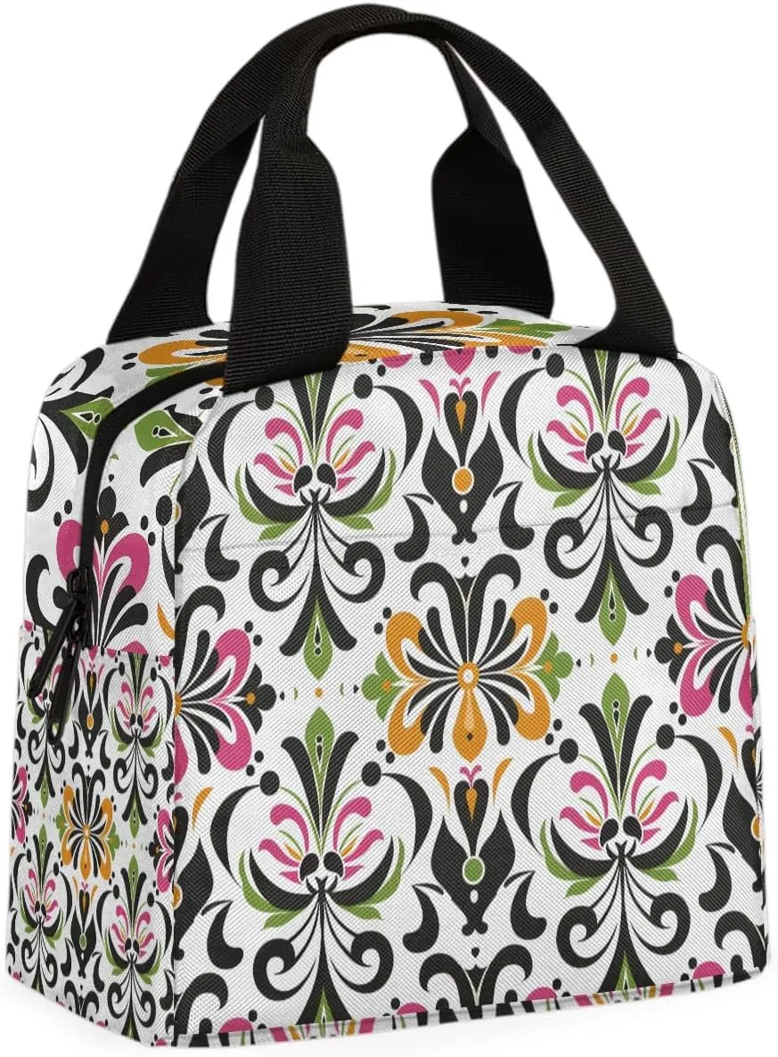 Floral Patterns Lunch Bag Color Pattern Tote Lunch Bag Reusable Lunch Box Leakproof Cooler Bag