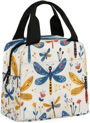 Flower Dragonfly Lunch Bag Animal Dragonfly Tote Lunch Bag Reusable Lunch Box Leakproof Cooler Bag