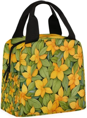 Flower Leaf Lunch Bag Flowers Tote Lunch Bag Reusable Lunch Box Leakproof Cooler Bag