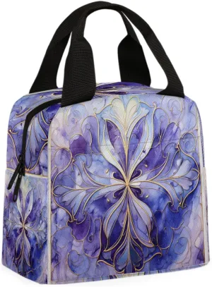 Flower Marble Lunch Bag Vintage Marble Tote Lunch Bag Reusable Lunch Box Leakproof Cooler Bag