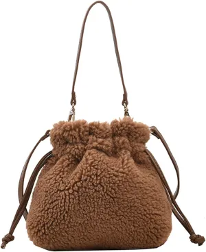 Fluffy Purse, Faux Fur Purses for Women Furry Crossbody Bucket Bags Fuzzy Shoulder Tote Bag