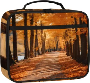 Forests Falling Leaves Square Lunch Bag Fall Falling Leaves Square Tote Lunch Bag Reusable Lunch Box Leakproof Cooler Bag