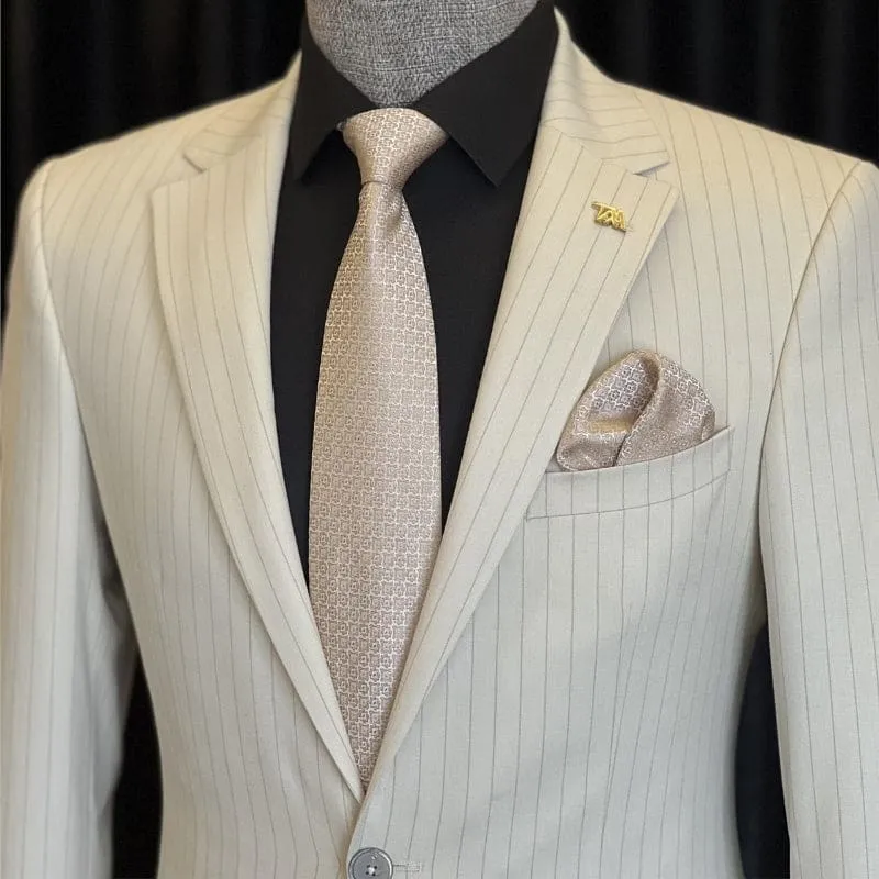 Formal White Notched Lapel Striped Men Business Suits Prom Suits
