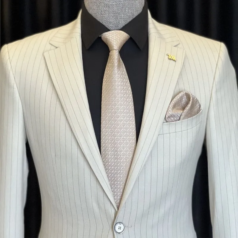 Formal White Notched Lapel Striped Men Business Suits Prom Suits