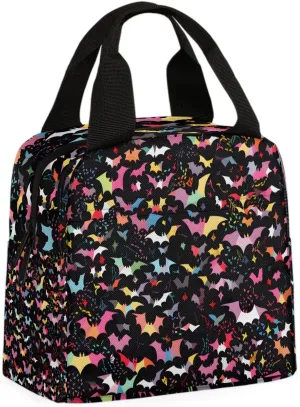 Fun Bats Lunch Bag Colorful Bat Tote Lunch Bag Reusable Lunch Box Leakproof Cooler Bag