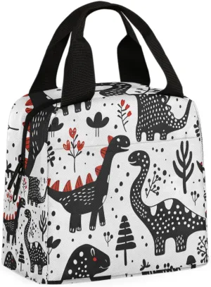 Funny Dinos Lunch Bag Cartoon Dinosaur Tote Lunch Bag Reusable Lunch Box Leakproof Cooler Bag