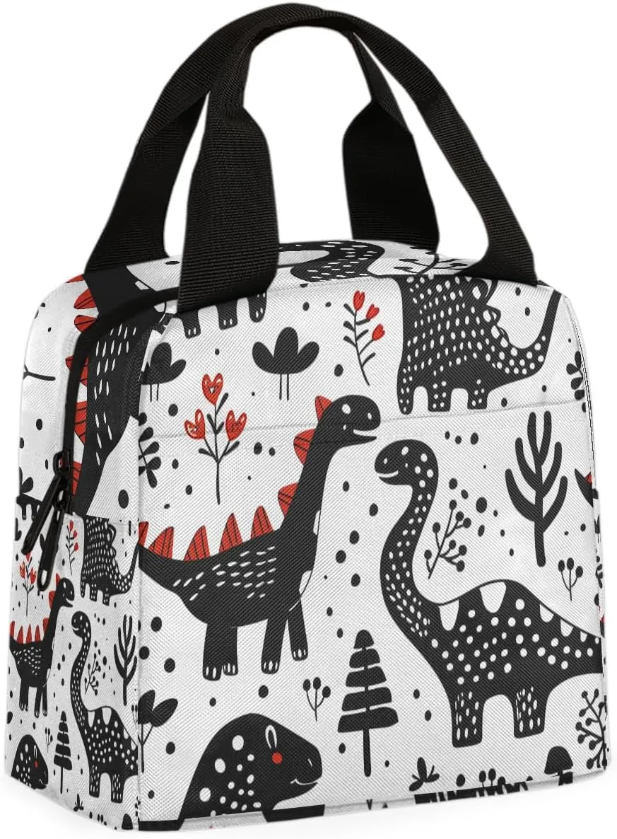 Funny Dinos Lunch Bag Cartoon Dinosaur Tote Lunch Bag Reusable Lunch Box Leakproof Cooler Bag