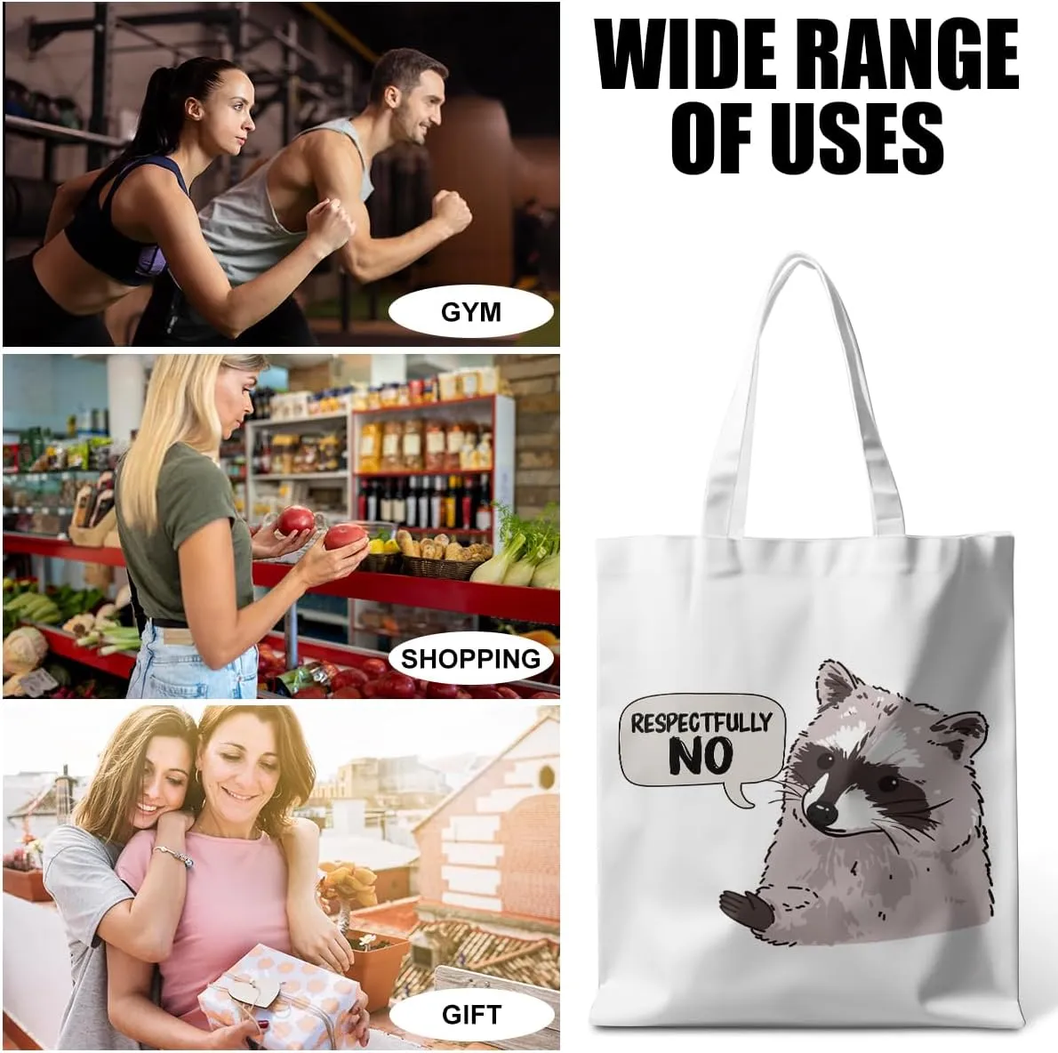 Funny Raccoon Tote Bag Cute Frogs Western Stuff Raccoon Frog Gifts for Women Friend Reusable Grocery Bags for Camping