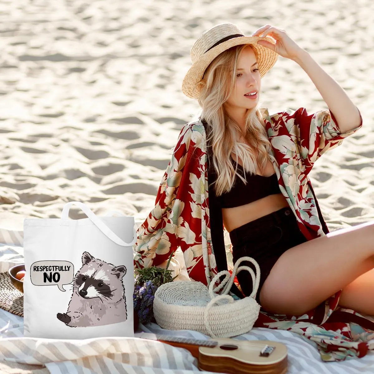 Funny Raccoon Tote Bag Cute Frogs Western Stuff Raccoon Frog Gifts for Women Friend Reusable Grocery Bags for Camping