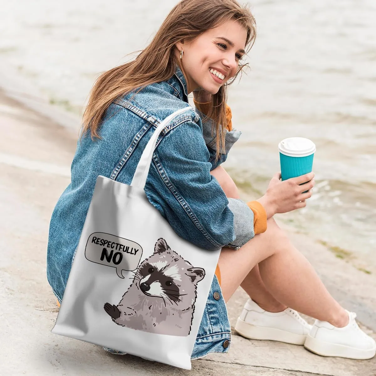 Funny Raccoon Tote Bag Cute Frogs Western Stuff Raccoon Frog Gifts for Women Friend Reusable Grocery Bags for Camping