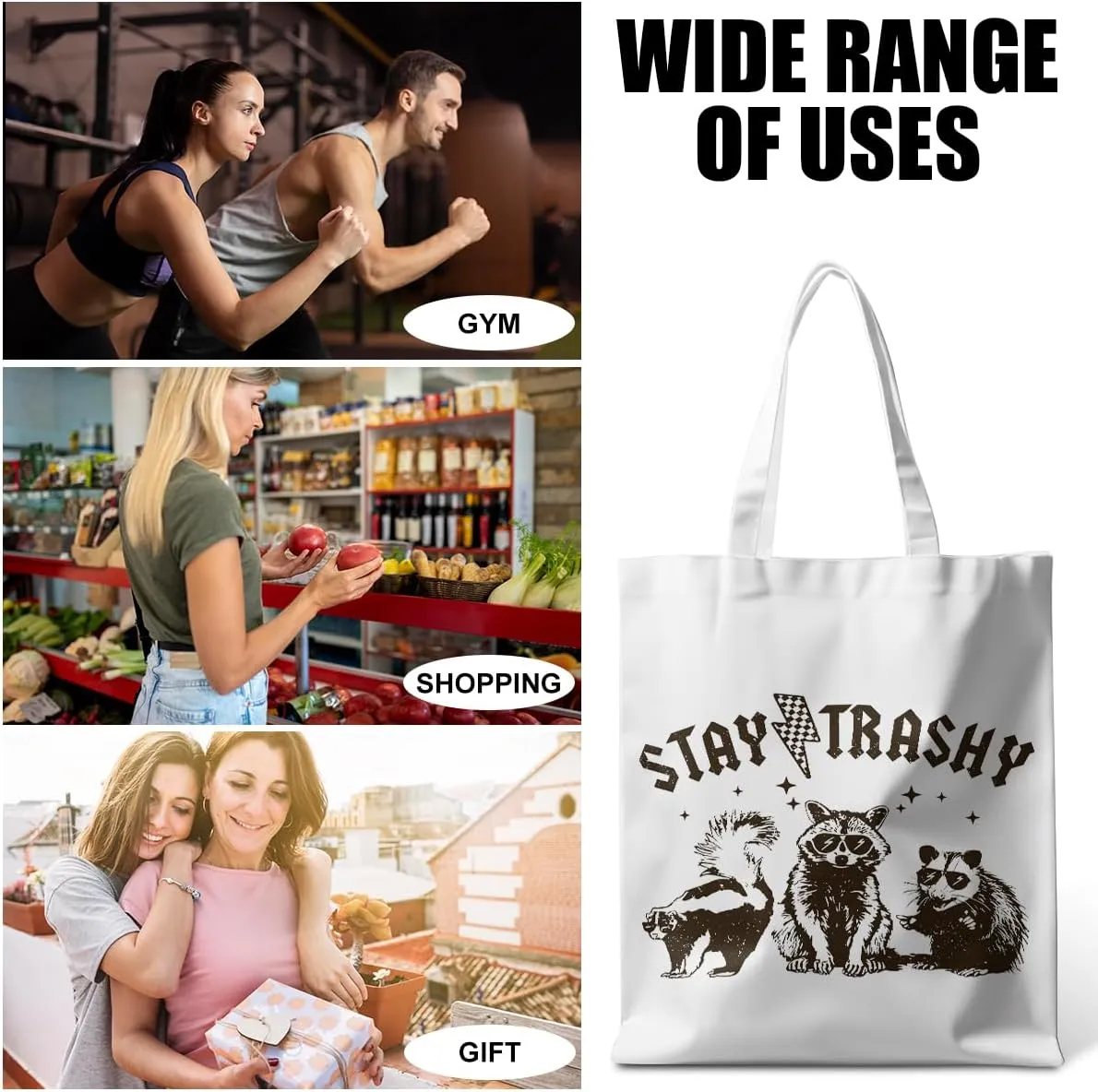 Funny Raccoon Tote Bag Cute Frogs Western Stuff Raccoon Frog Gifts for Women Friend Reusable Grocery Bags for Camping
