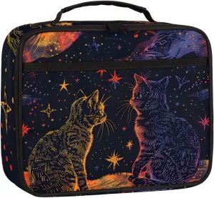 Galaxy Kitten Square Lunch Bag Cat kitten Square Tote Lunch Bag Reusable Lunch Box Leakproof Cooler Bag