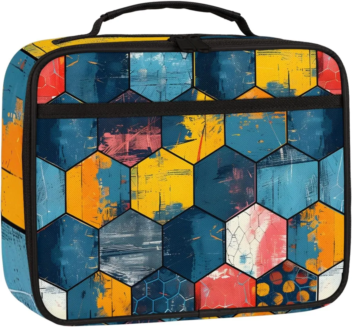 Geometric Square Lunch Bag Graffiti Patterns Square Tote Lunch Bag Reusable Lunch Box Leakproof Cooler Bag