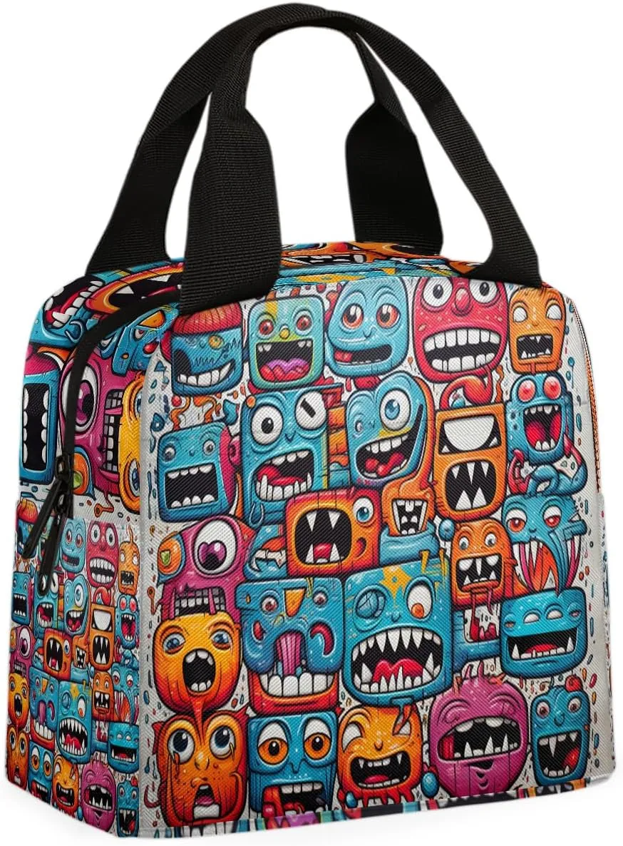 Ghostface Geometric Lunch Bag Halloween Ghostface Tote Lunch Bag Reusable Lunch Box Leakproof Cooler Bag