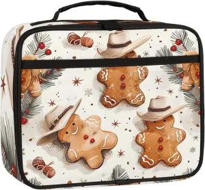 Gingerbread Christmas Square Lunch Bag Christmas Square Tote Lunch Bag Reusable Lunch Box Leakproof Cooler Bag