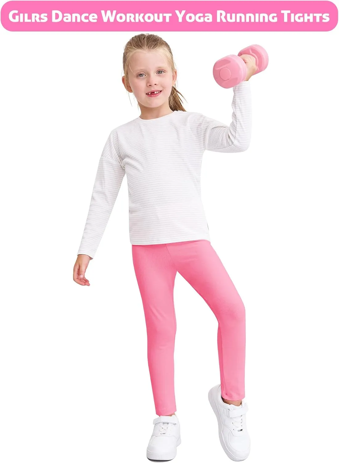 Girls Leggings 4 Pack Cotton Full Length Kids Teens Pants Toddler Footless Pull On Athletic Bottoms