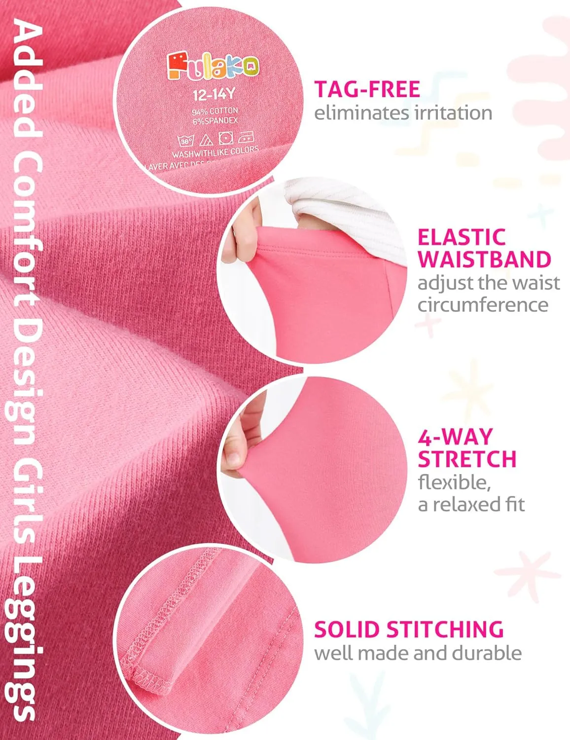 Girls Leggings 4 Pack Cotton Full Length Kids Teens Pants Toddler Footless Pull On Athletic Bottoms