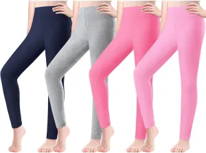 Girls Leggings 4 Pack Cotton Full Length Kids Teens Pants Toddler Footless Pull On Athletic Bottoms