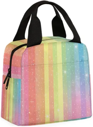 Glitter Color Lunch Bag Colorful Glitter Tote Lunch Bag Reusable Lunch Box Leakproof Cooler Bag