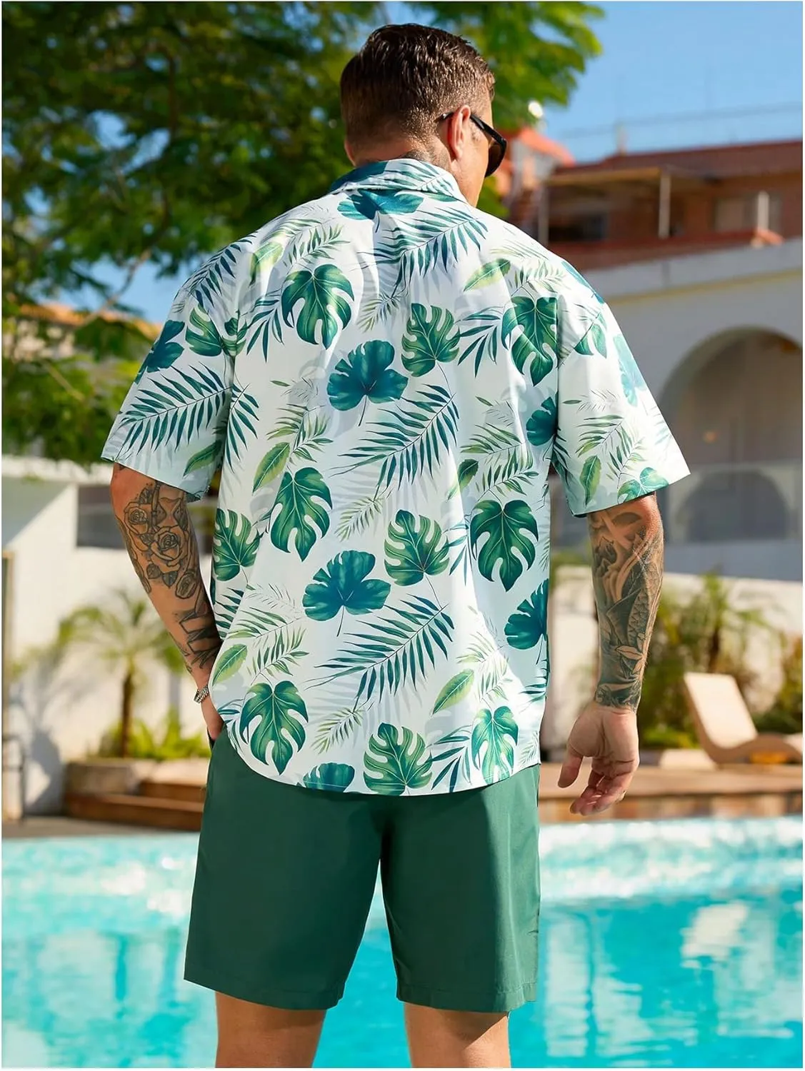 GORGLITTER Men's Summer Vacation Outfits Hawaiian Beach Floral Button Down Short Sleeve Shirt and Shorts Set