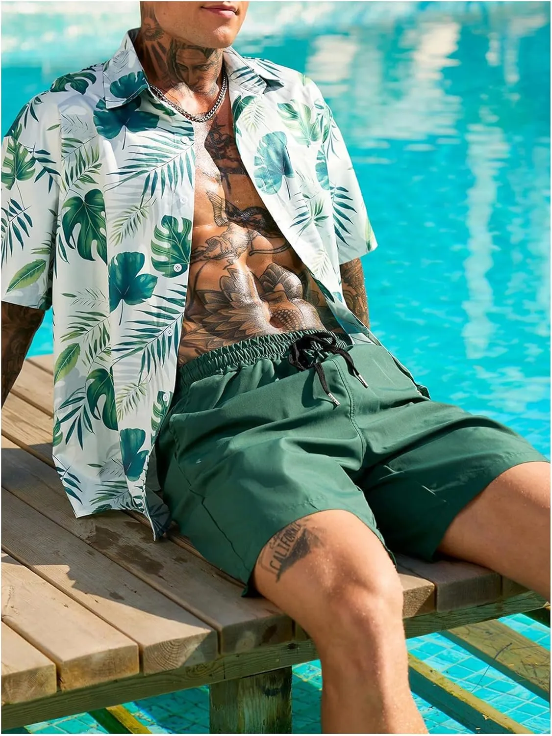 GORGLITTER Men's Summer Vacation Outfits Hawaiian Beach Floral Button Down Short Sleeve Shirt and Shorts Set