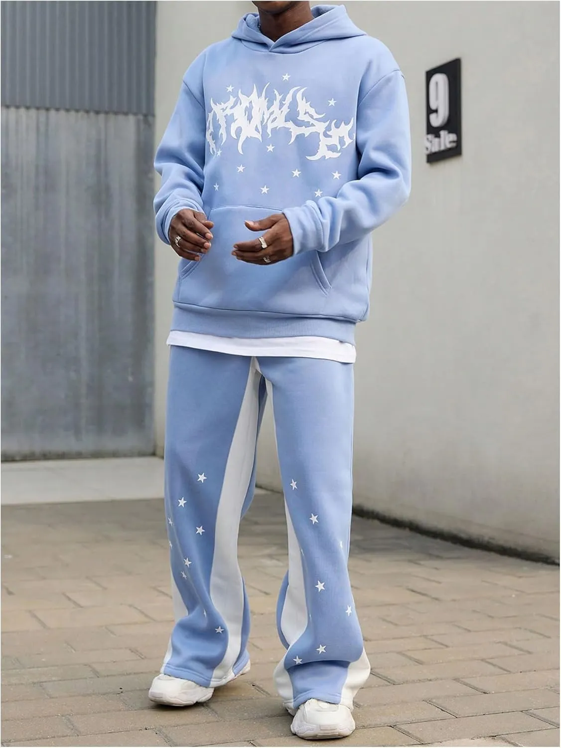 GORGLITTER Men's Sweat Suits 2 Piece Sets Graphic Hoodie and Wide Leg Sweatpants Jogging Suits