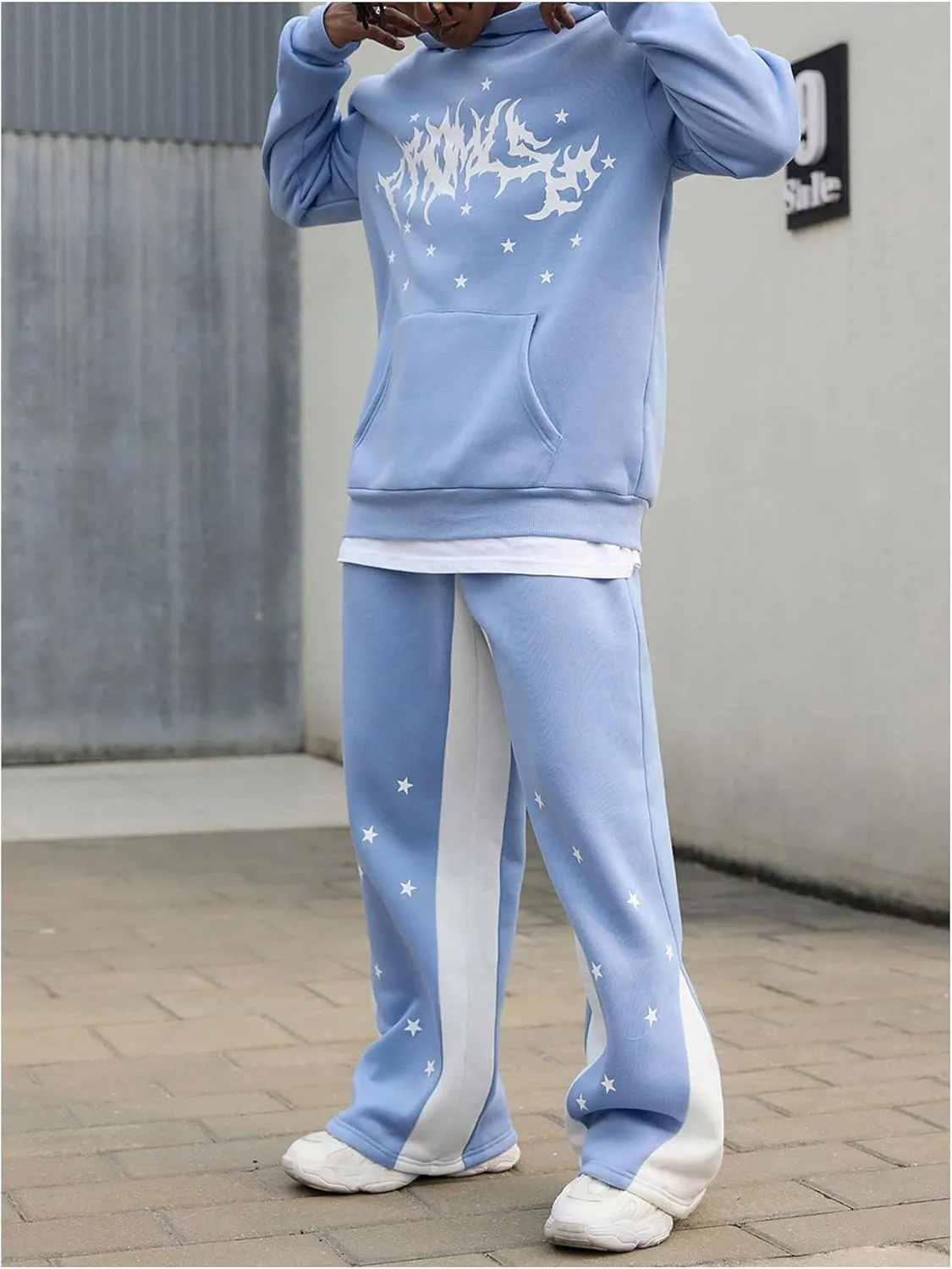 GORGLITTER Men's Sweat Suits 2 Piece Sets Graphic Hoodie and Wide Leg Sweatpants Jogging Suits