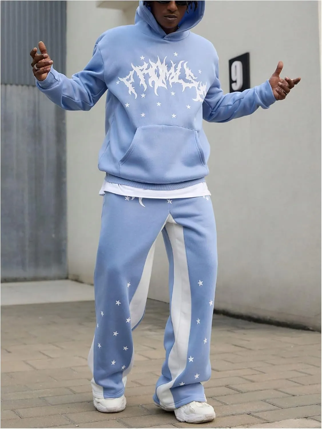 GORGLITTER Men's Sweat Suits 2 Piece Sets Graphic Hoodie and Wide Leg Sweatpants Jogging Suits