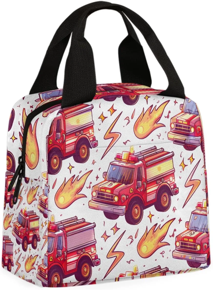 Graffiti Fire Truck Lunch Bag Red Fire Truck Tote Lunch Bag Reusable Lunch Box Leakproof Cooler Bag